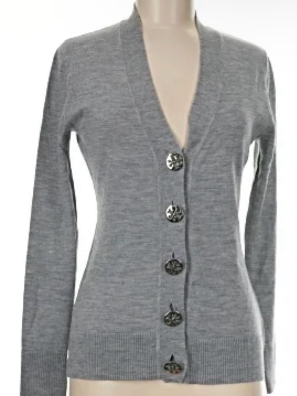 NWT Tory Burch Light Gray V-Neck Button Cardigan
